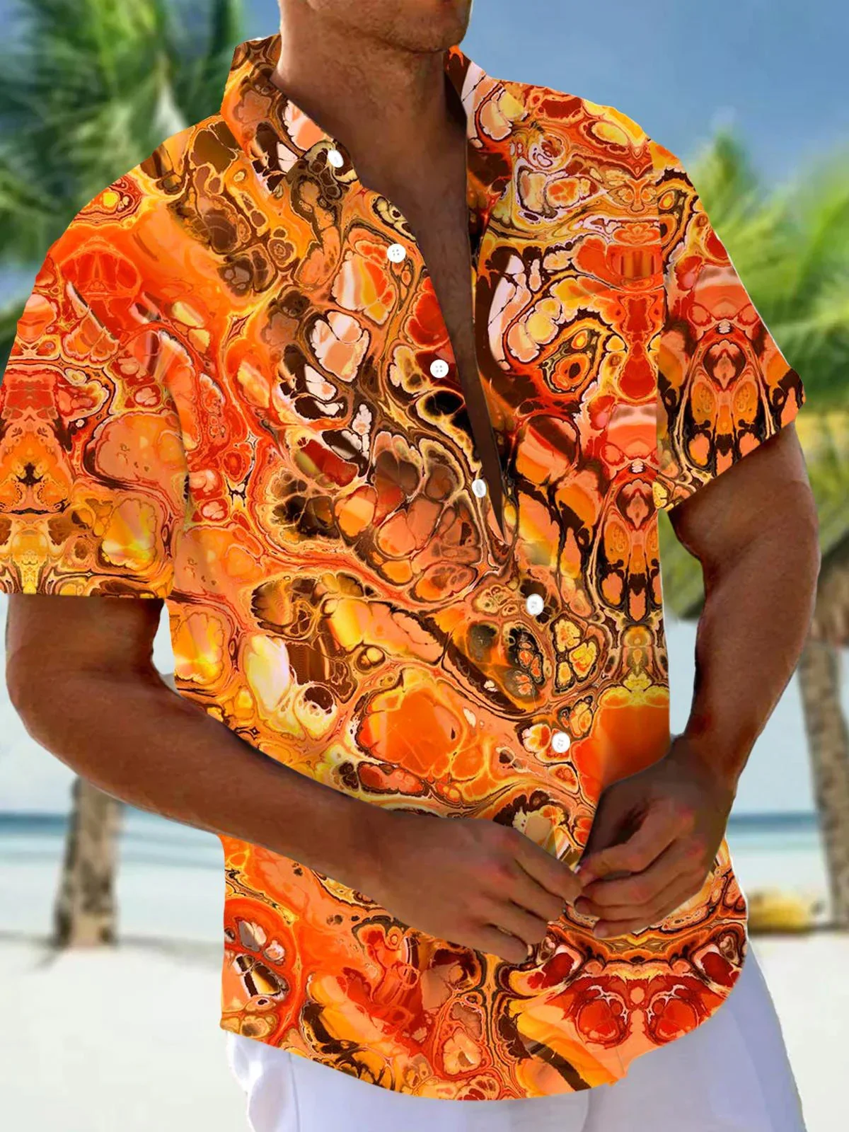 Royaura®Hawaiian Ombre Art Print Men's Button Pocket Short Sleeve Shirt