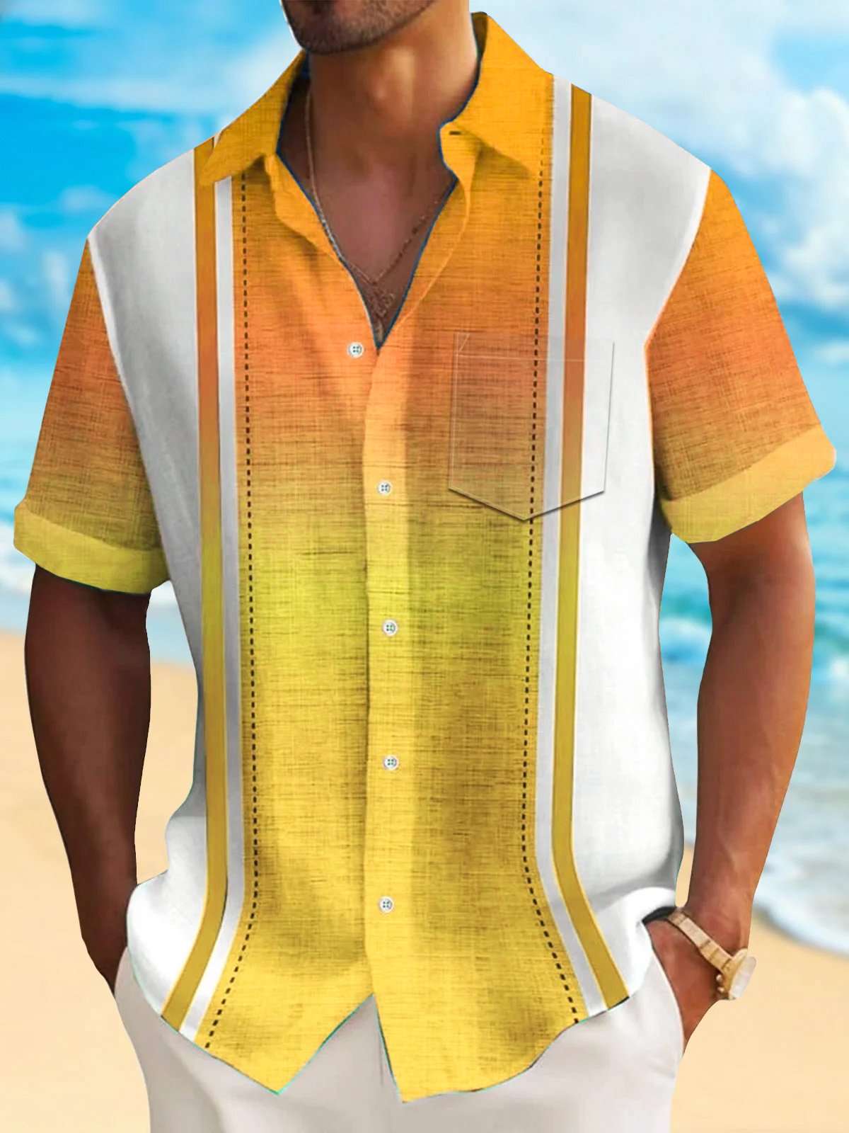 Royaura® 50's Holiday Men's Vintage  Bowling Shirt Stretch Pocket Camp Shirt Big Tall