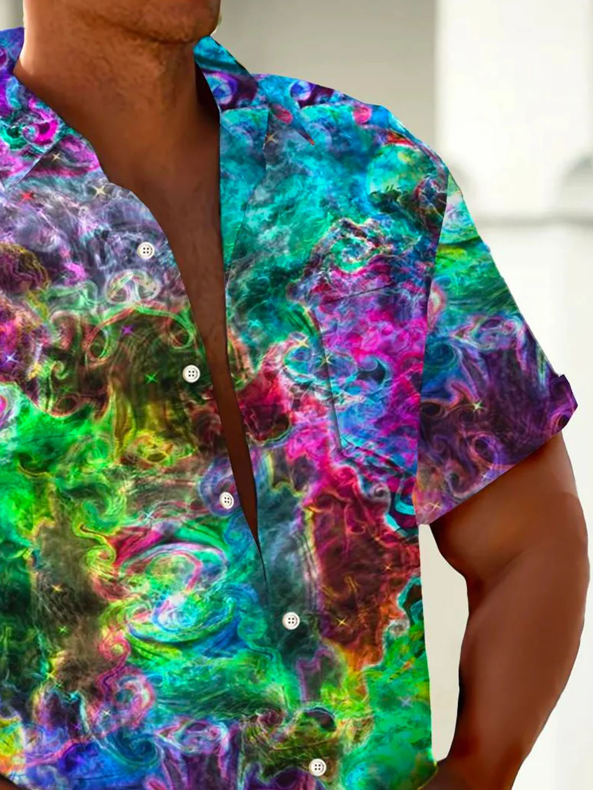 Royaura®Vintage Hawaiian Ombre Print Men's Button Pocket Short Sleeve Shirt