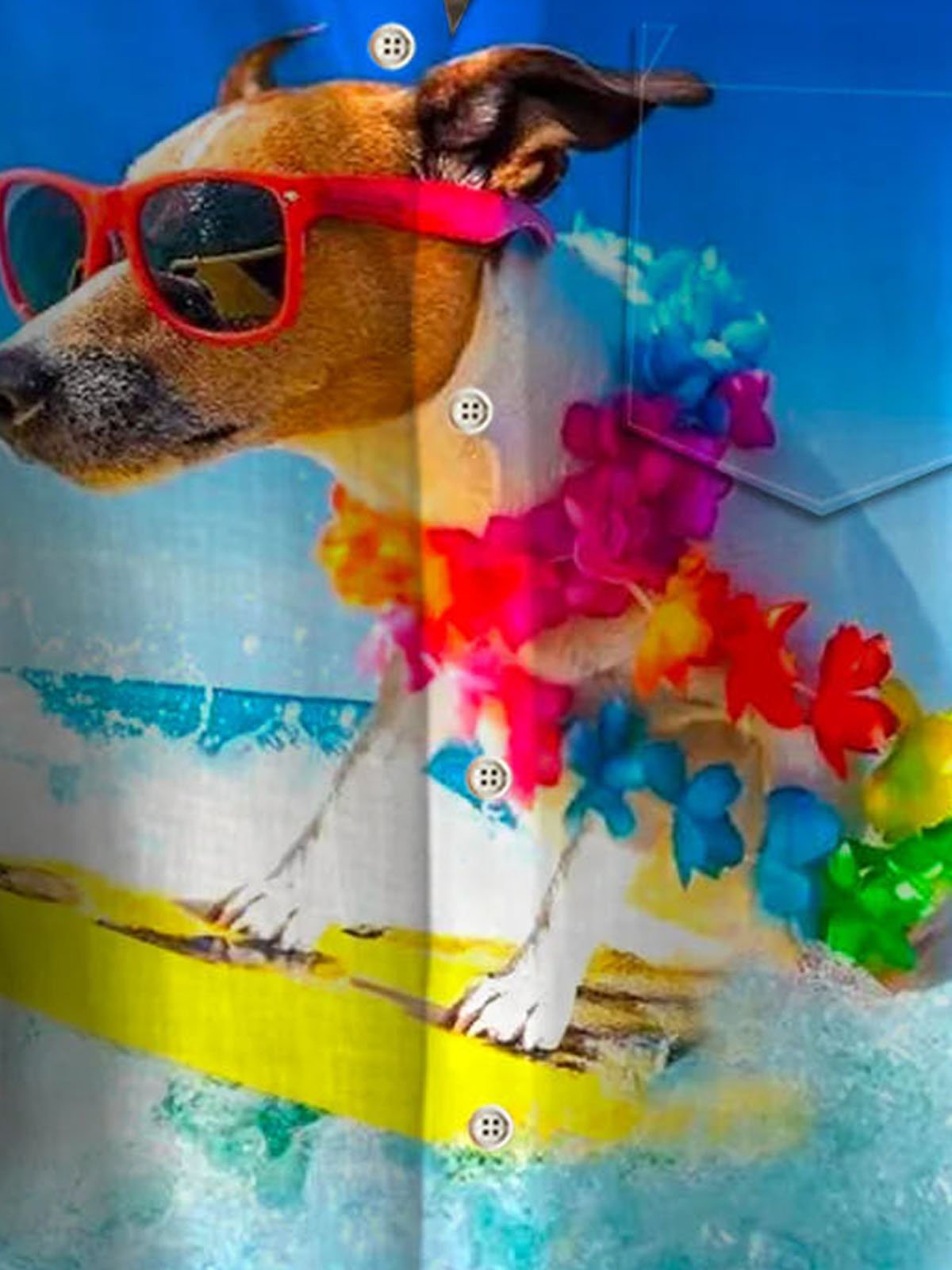 Royaura®Hawaiian Dog Surf Print Men's Button Pocket Short Sleeve Shirt