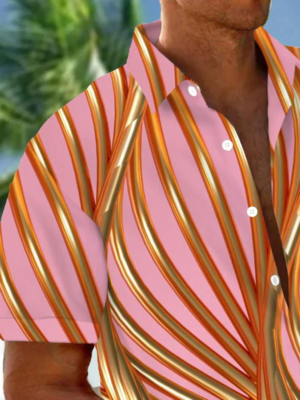 Royaura®Retro Gold Geometric Art 3D Print Men's Button Pocket Short Sleeve Shirt
