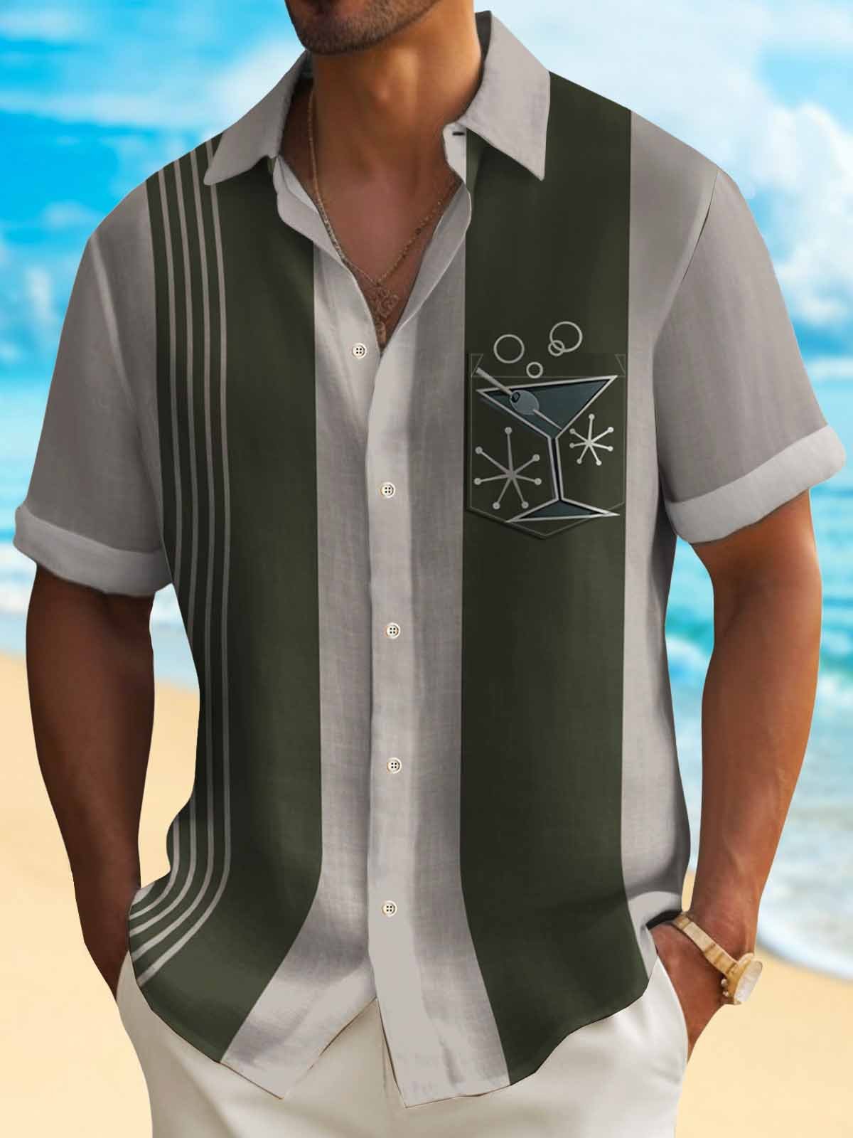 Royaura® 50's Retro Medieval Geometric Art Men's Bowling Shirt Pocket Camp Shirt Big Tall