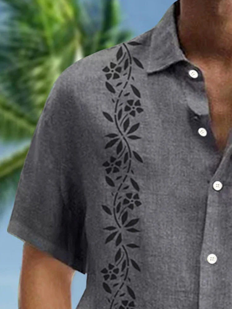 Royaura®Vintage Botanical Print Men's Button Pocket Short Sleeve Shirt