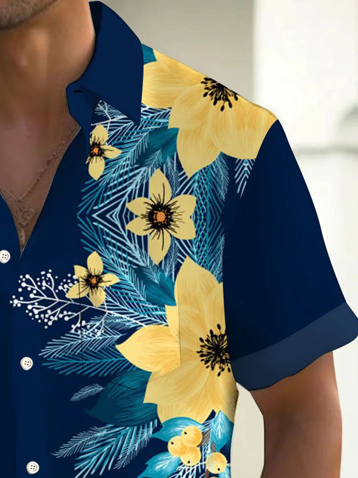 Royaura® Hawaiian Floral Print Men's Button Pocket Short Sleeve Shirt
