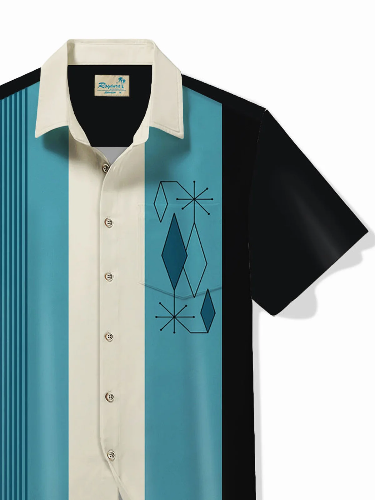 Royaura® 50's Vintage Men's Bowling Shirt Mid-Century Atomic Rhombus Geometric Art Pocket Camp Shirt Big Tall