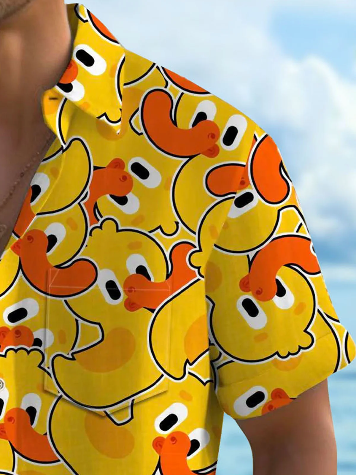 Royaura® Hawaiian Duck Print Men's Button Pocket Short Sleeve Shirt