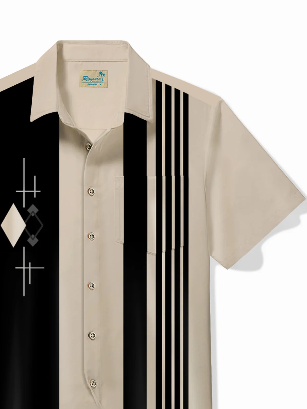 Royaura® 50's Vintage Men's Bowling Shirt Mid-Century Rhombus Geometric Art Pocket Camp Shirt Big Tall