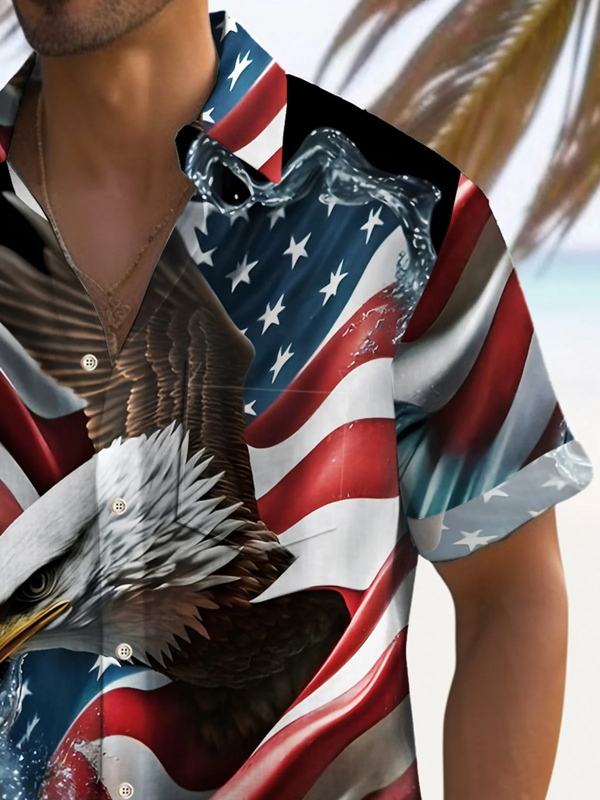 Royaura® Vintage American Flag Men's Hawaiian Shirt Eagle Pocket Camp Shirt Big Tall