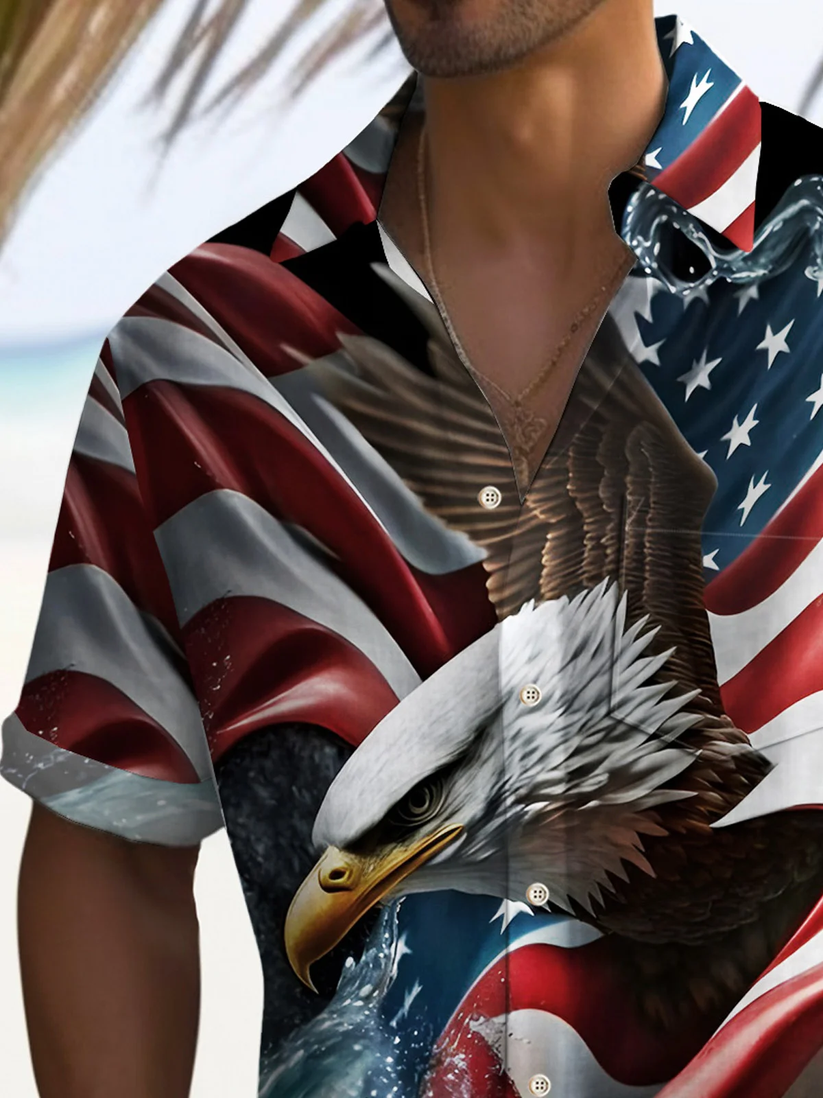 Royaura® Vintage American Flag Men's Hawaiian Shirt Eagle Pocket Camp Shirt Big Tall