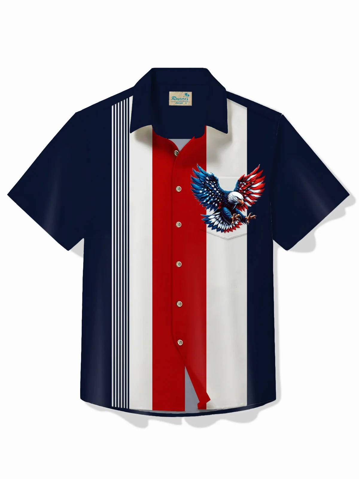 Royaura® 50s Vintage Bowling Shirt American Flag Eagle Pocket Camp Shirt Big Tall