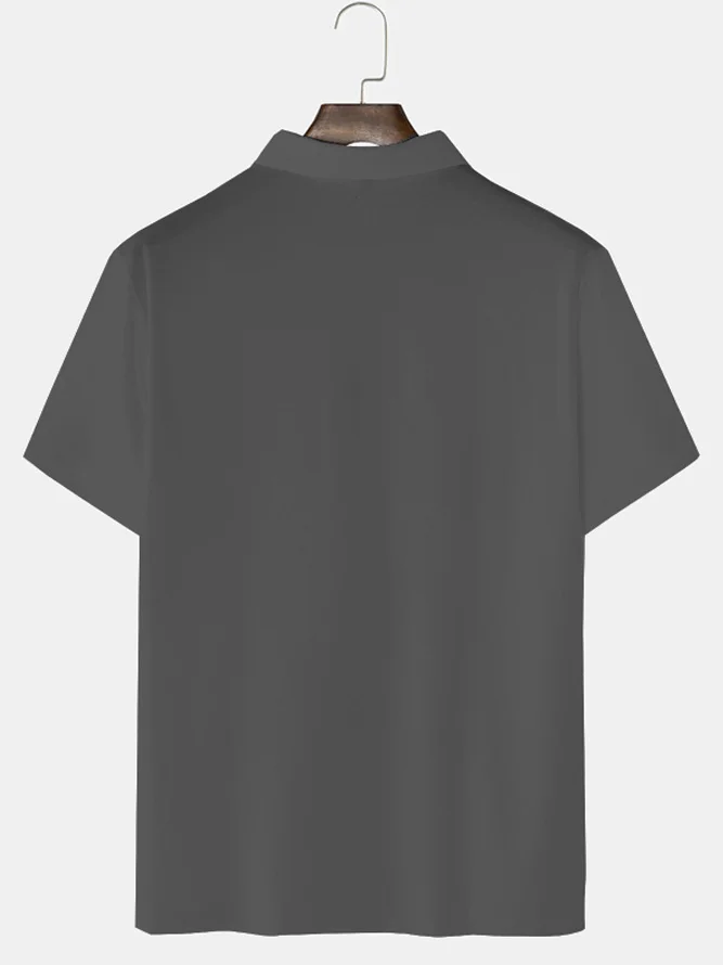 Royaura® Retro Bowling Striped Printed Men's Button Short Sleeve Polo Shirt