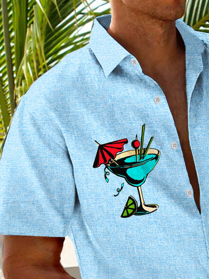 Royaura® Basic Cocktail Print Chest Pocket Shirt Plus Size Men's Shirt