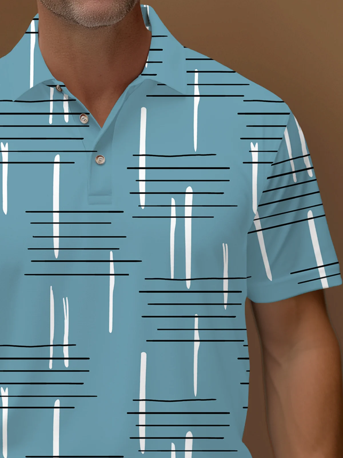 Royaura®  50's Vintage Geometric Line Print Men's Short-Sleeved Polo Shirt