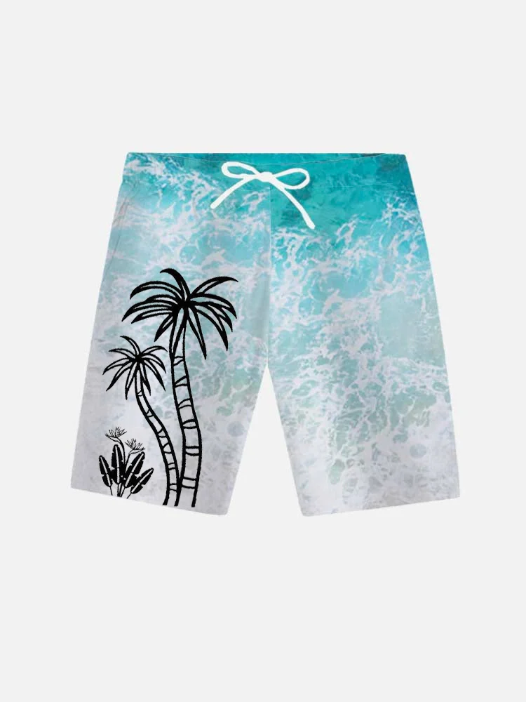 Royaura® Beach Surf Gradient Men's Hawaiian Board Shorts Stretch Quick Dry Coconut Tree Swim Trunks Big Tall