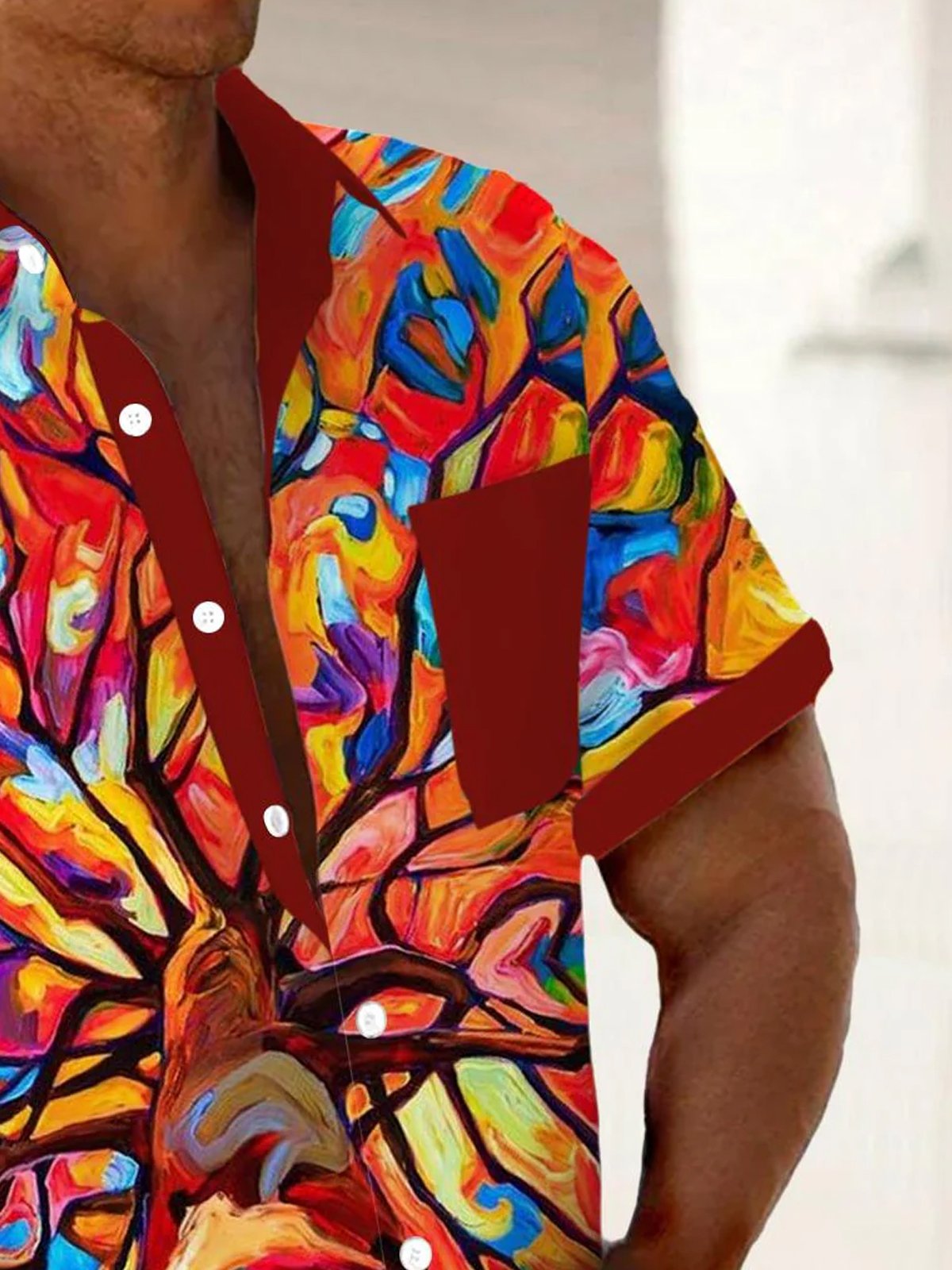 Royaura® Retro Creative Art 3D Print Men's Button Pocket Short Sleeve Shirt