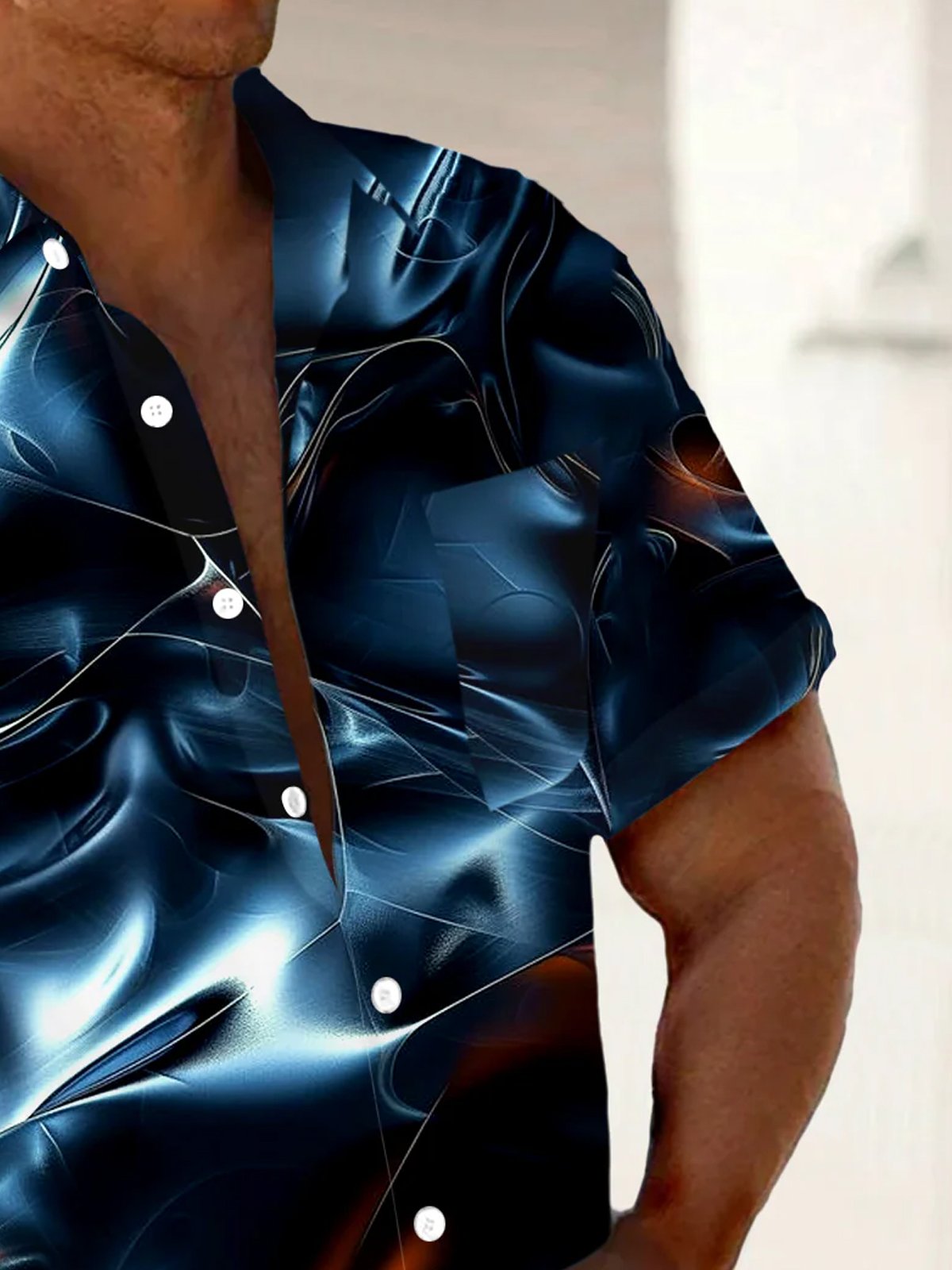 Royaura® Retro Gradient Art Creative 3D Print Men's Button Pocket Short Sleeve Shirt