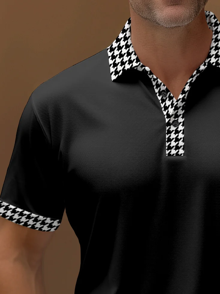Royaura® Basic Plaid Patchwork Printed Polo Shirt Stretchy And Comfortable Camping Pullover Polo Shirt Big Tall