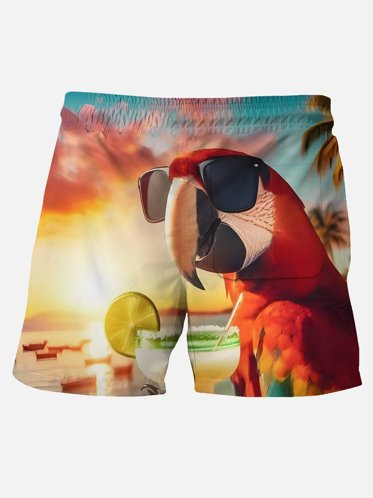 Royaura® Beach Surf Parrot Men's Hawaiian Board Shorts Coconut Tree Parrot Stretch Quick-Drying Swim Trunks Big Tall