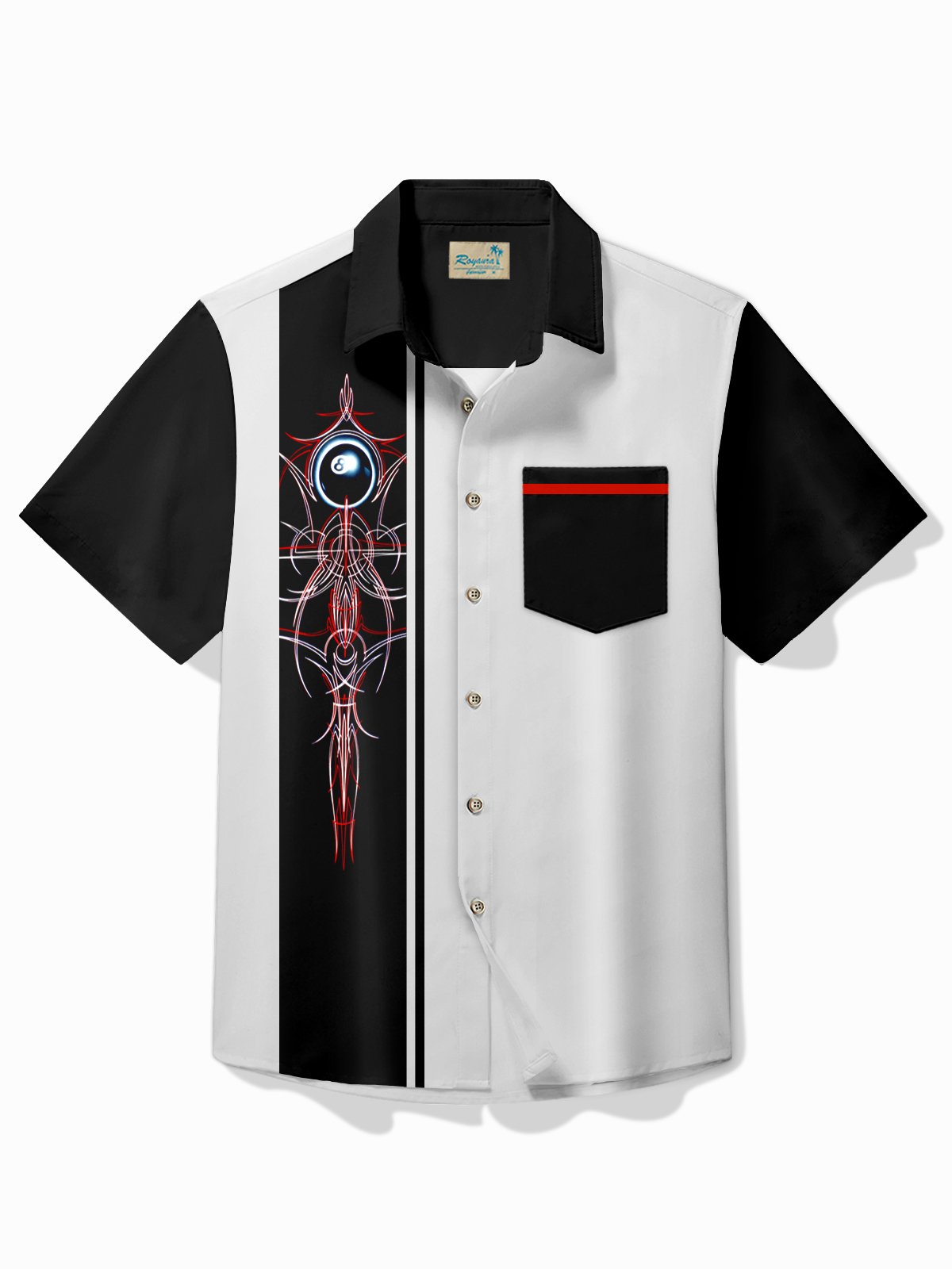 Royaura® Vintage Bowling Pinstripe Number 8 Print Chest Pocket Shirt Plus Size Men's Shirt