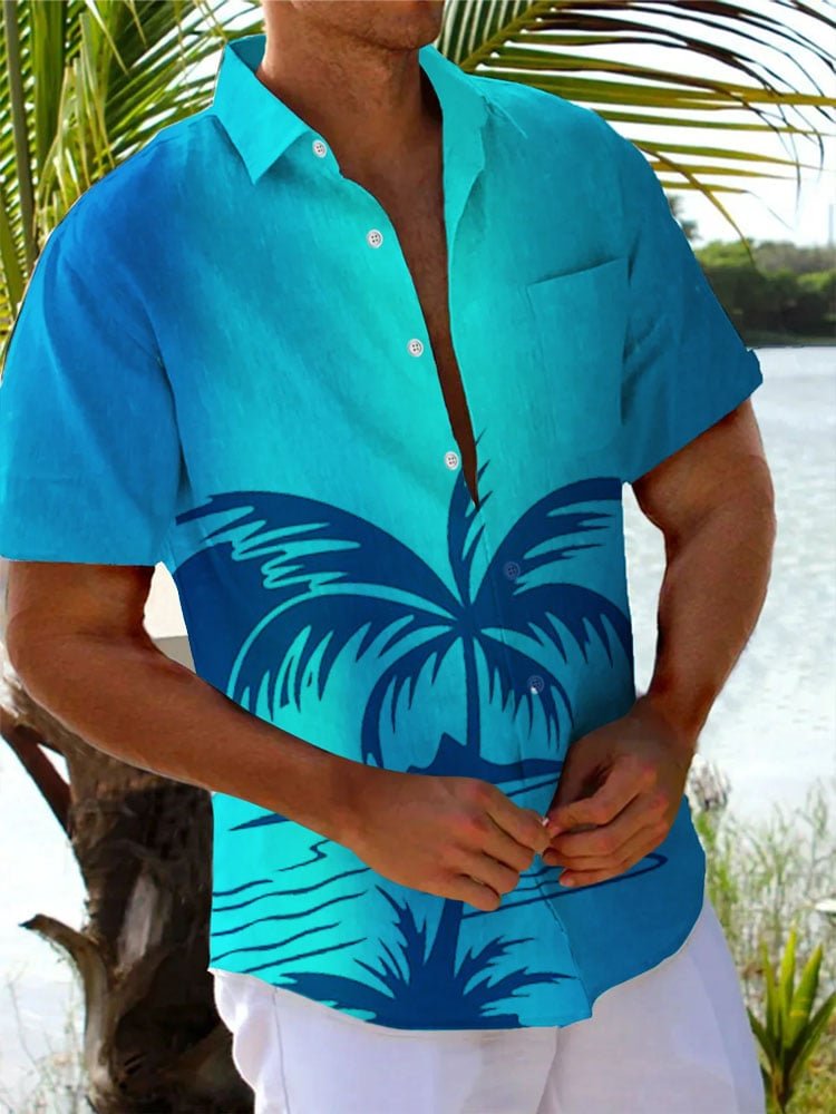 Royaura® Beach Holiday Men's Hawaiian Shirt Coconut Tree Gradient Quick Dry Stretch Pocket Camp Shirt Big Tall