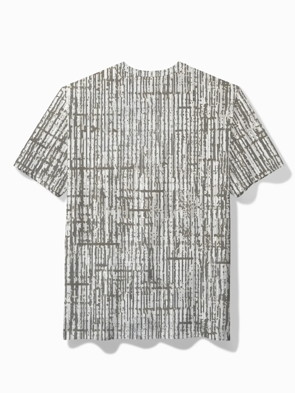 Royaura® Vintage Geometric Texture Gray Men's Short Sleeve Round Neck T-Shirt Stretch Art Top Big Tall