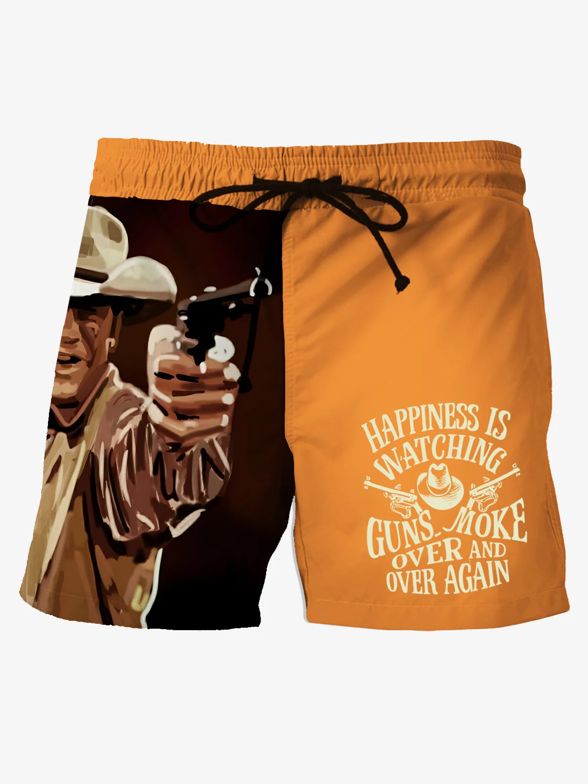 Royaura® Men's Vintage Red Dead Redemption Contrast Color Gunsmoke English Bowling Print Beach Shorts