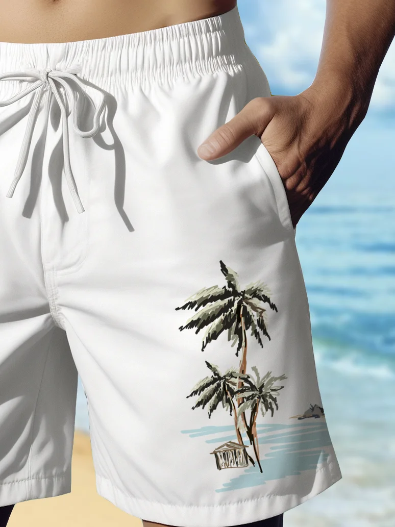 Royaura® Hawaiian Coconut Tree Print Men's Beach Shorts