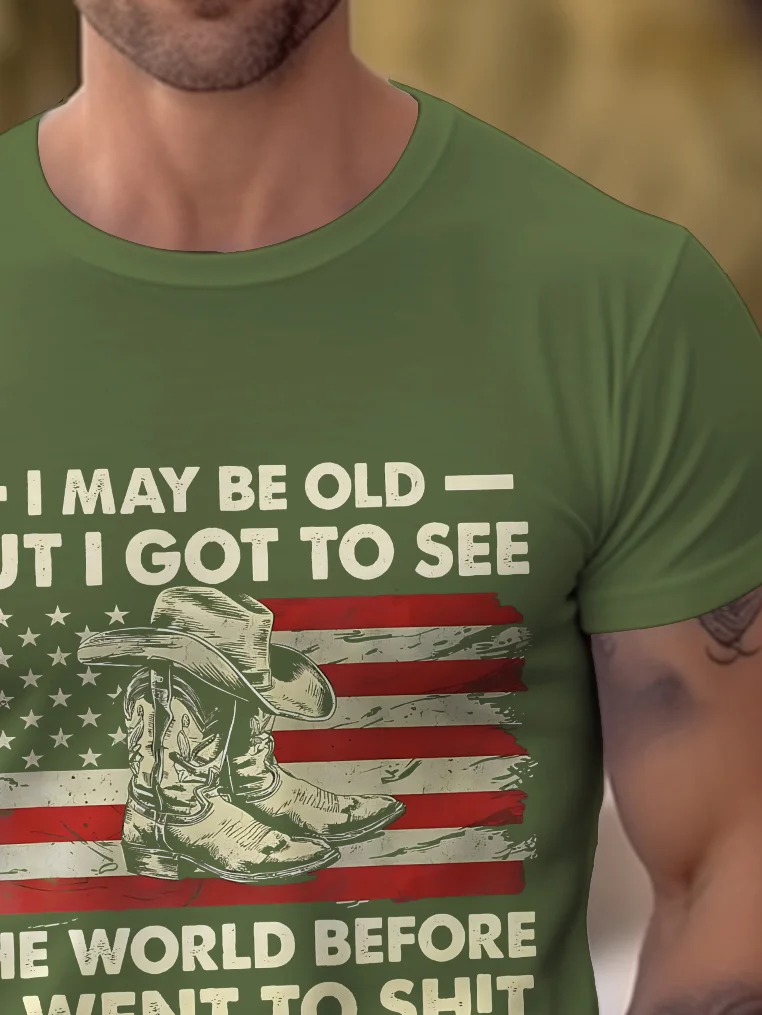 Royaura® Basic Men's American Flag Print T-Shirt