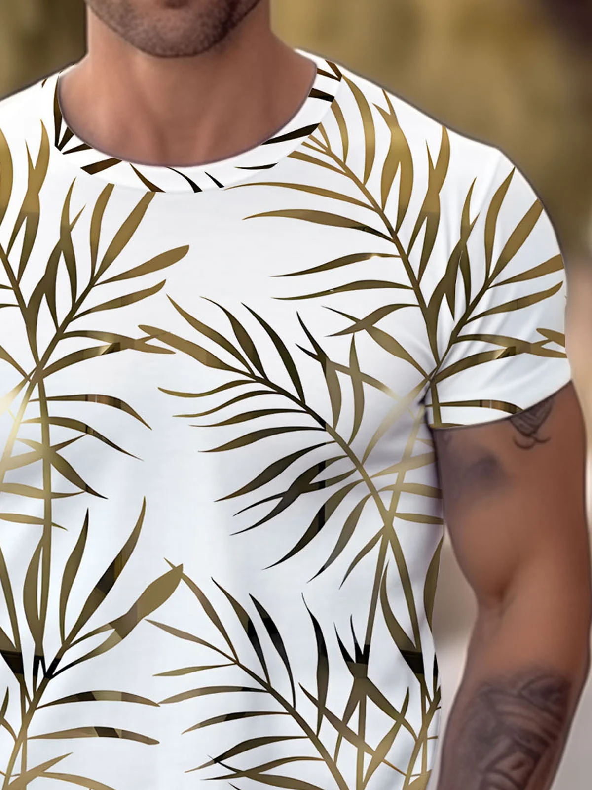 Royaura Retro Botanical Golden Bamboo Print Men's T-Shirt