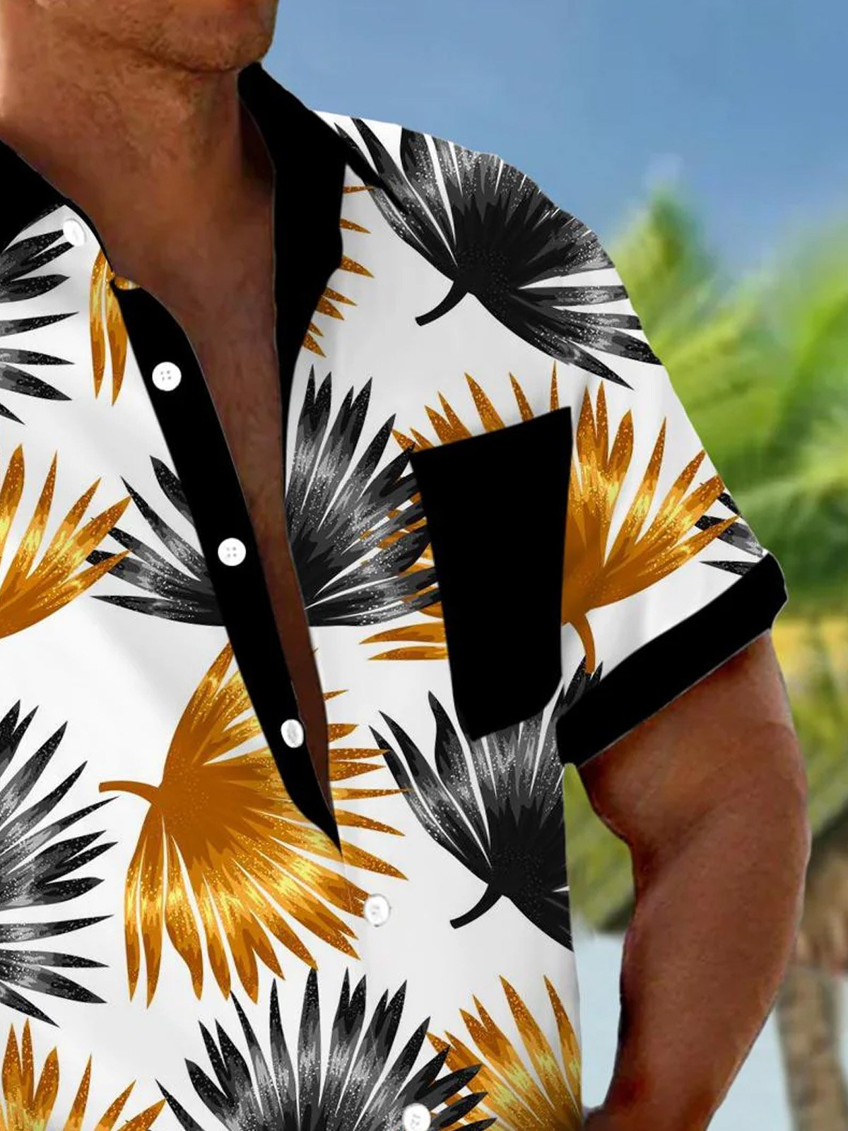 Royaura® Hawaii Botanical Print Men's Button Pocket Short Sleeve Shirt