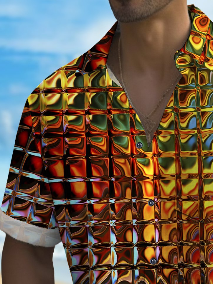 Royaura® Vintage Abstract Geometric Texture Print Chest Pocket Shirt Plus Size Men's Shirt