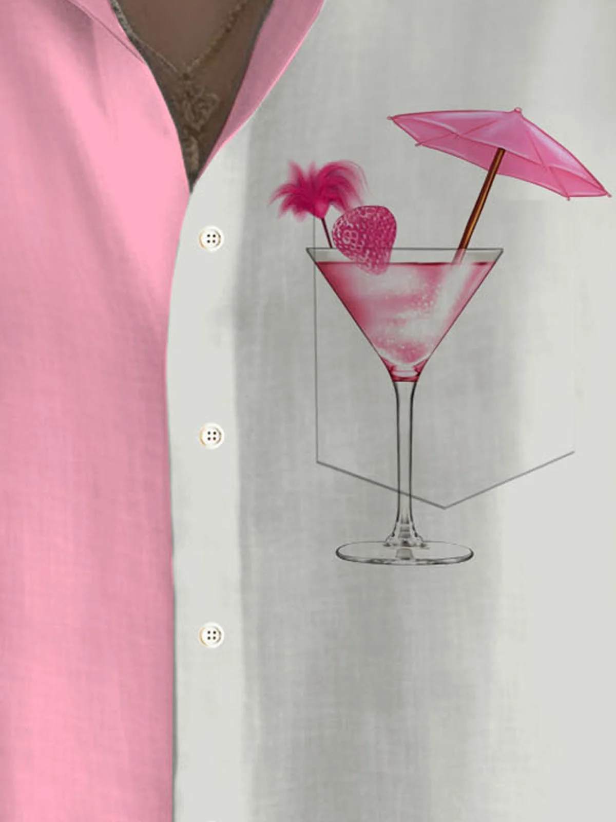Royaura® Hawaiian Cocktail Stripe Bowling Print Men's Button Pocket Short Sleeve Shirt