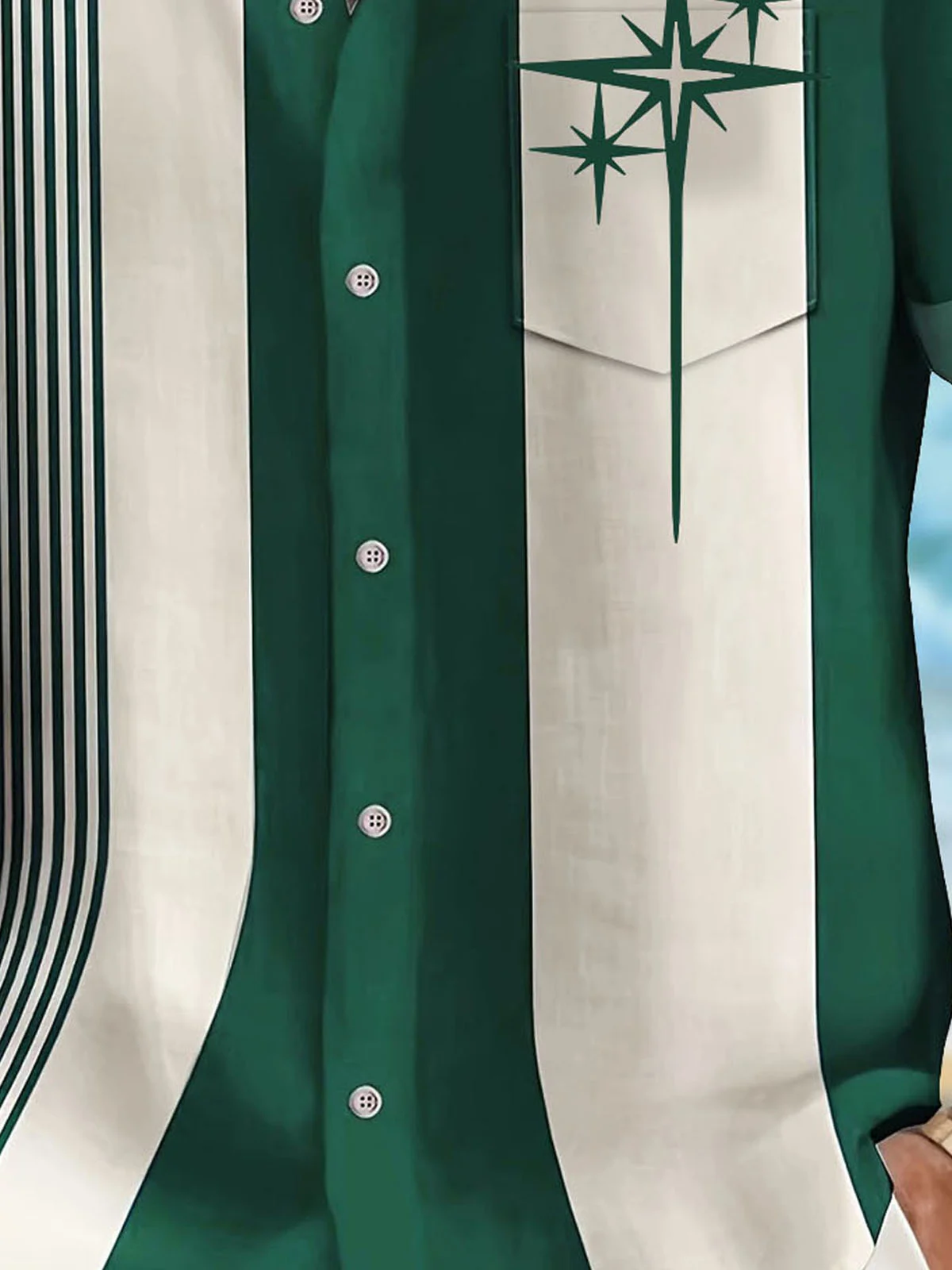 Royaura® Retro Geometric Bowling Stripe Print Men's Button Pocket Short Sleeve Shirt