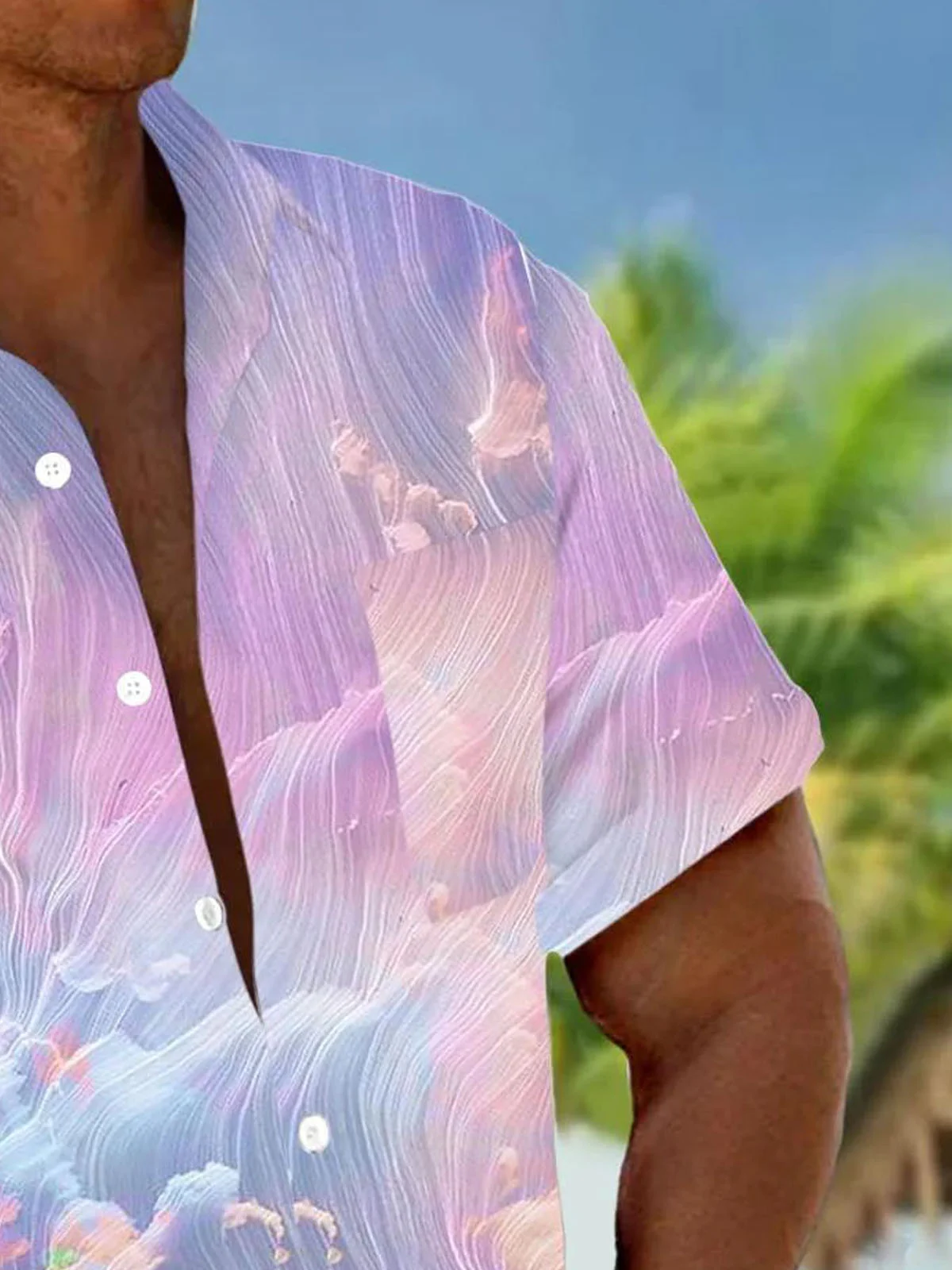 Royaura® Hawaiian Gradient Art 3D Print Men's Button Pocket Short Sleeve Shirt