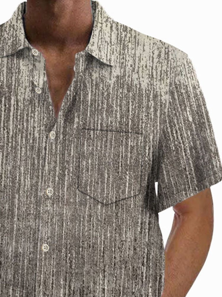 Royaura® Vintage Gradient Texture Slub Linen Print Men's Button Pocket Short Sleeve Shirt
