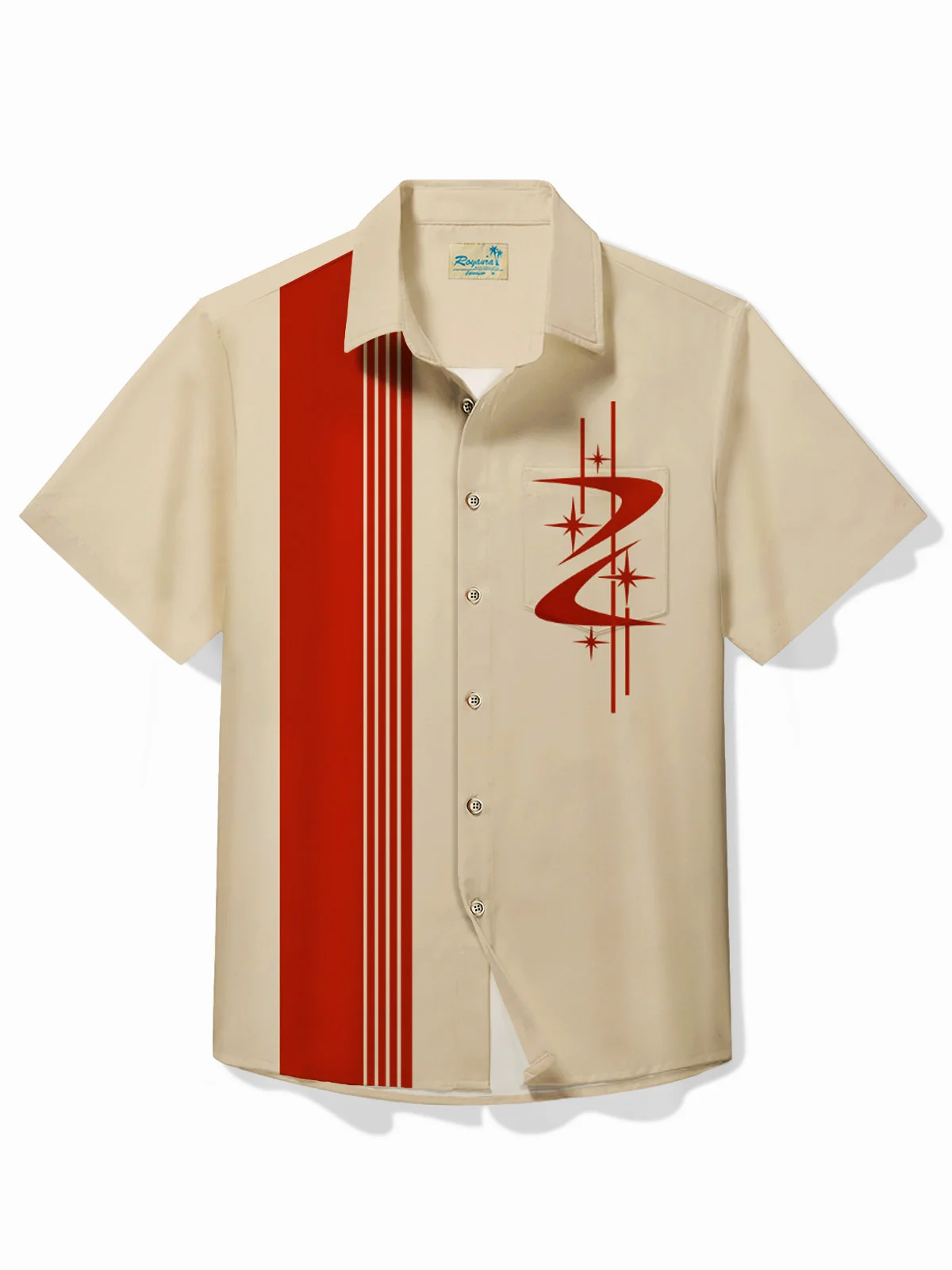 Royaura® 50's Vintage Men's Bowling Shirt Mid-Century Atomic Geometric Art Pocket Camp Shirt Big Tall