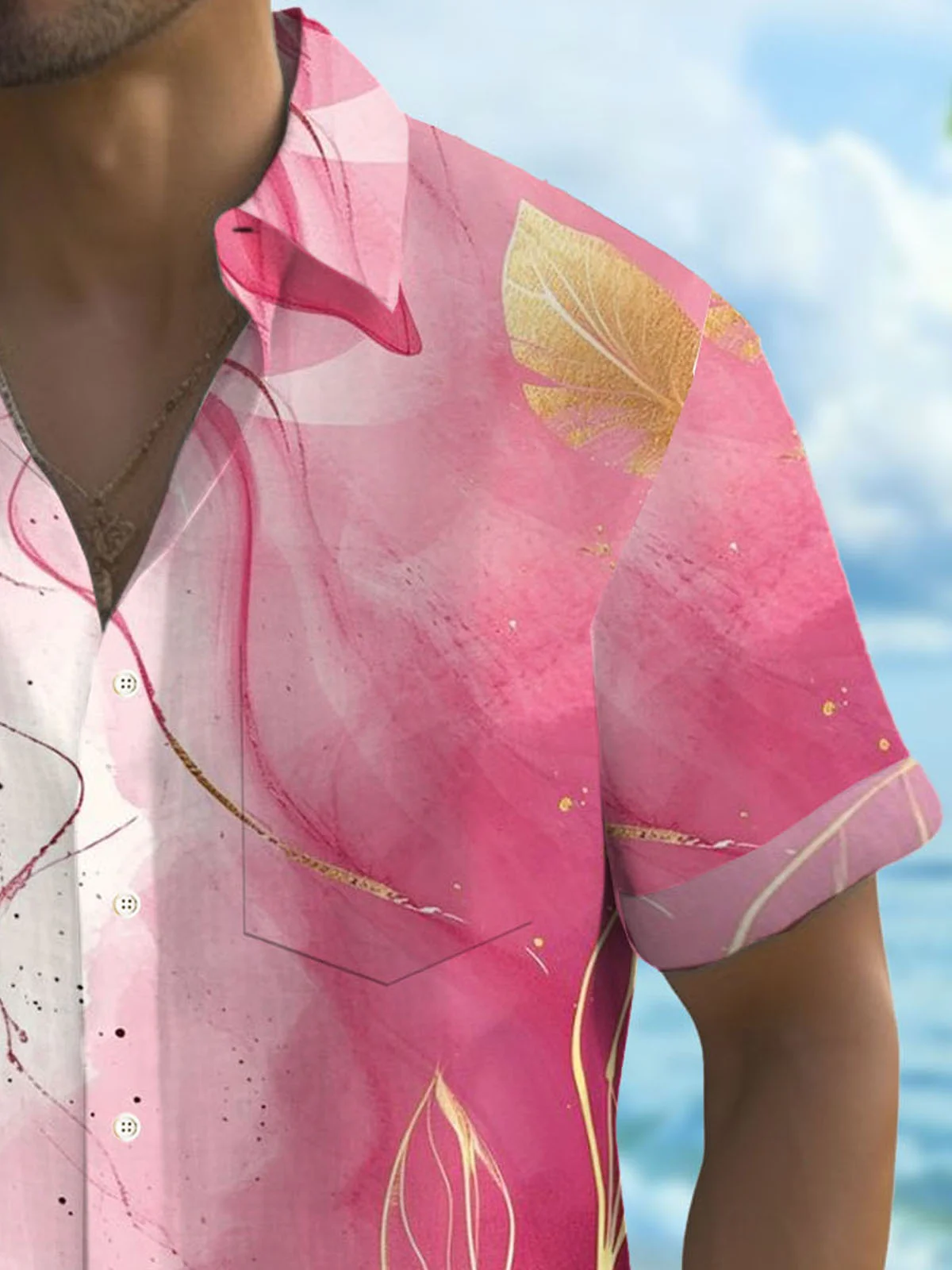 Royaura® Hawaiian Gradient Art Creative 3D Print Men's Button Pocket Short Sleeve Shirt