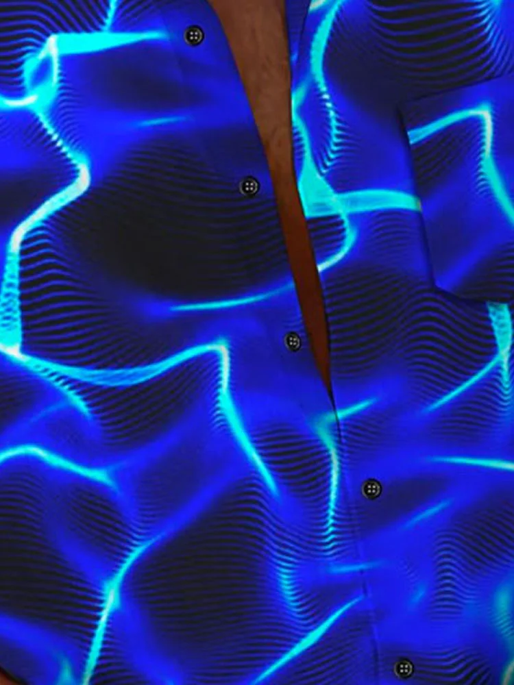 Royaura® Retro Gradient Water Ripple 3D Print Men's Button Pocket Short Sleeve Shirt