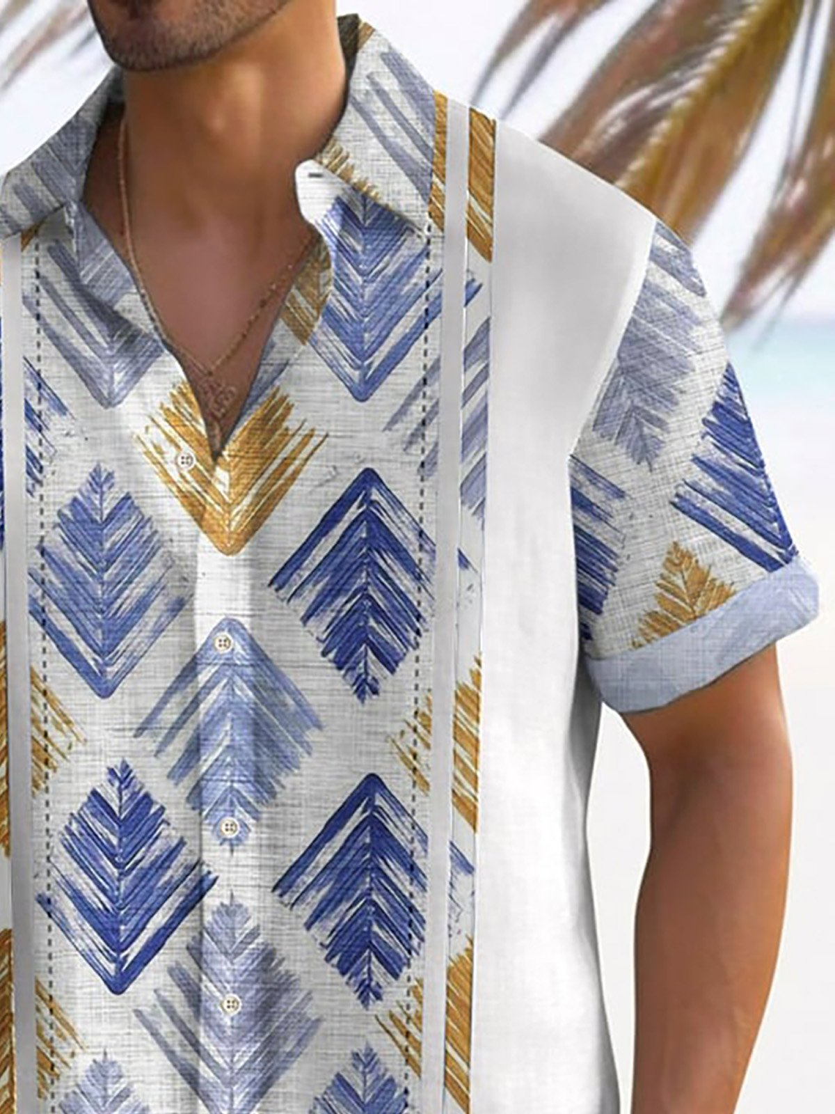 Royaura® Vintage Abstract Geometric Men's Casual Shirt Diamond Lattice Art Camp Pocket Shirt Big Tall