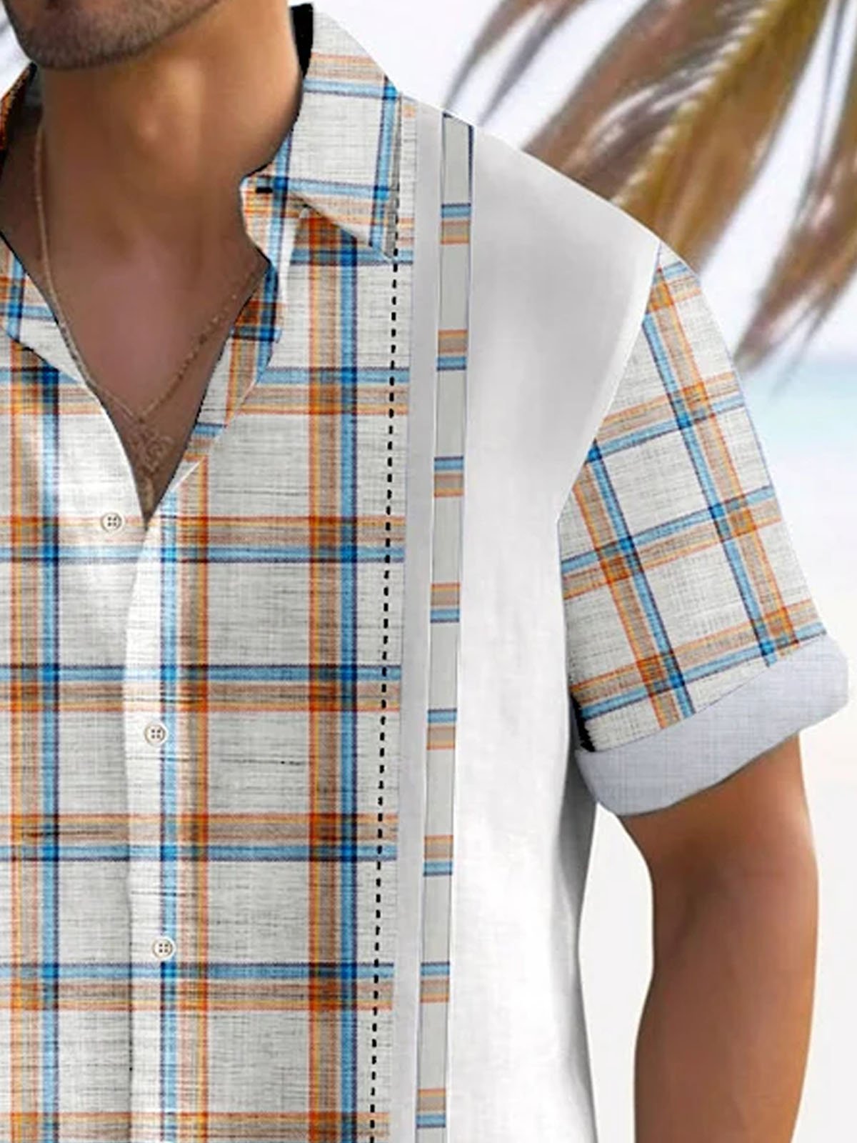 Royaura® Retro Plaid 3D Bowling Print Men's Button Pocket Short Sleeve Shirt