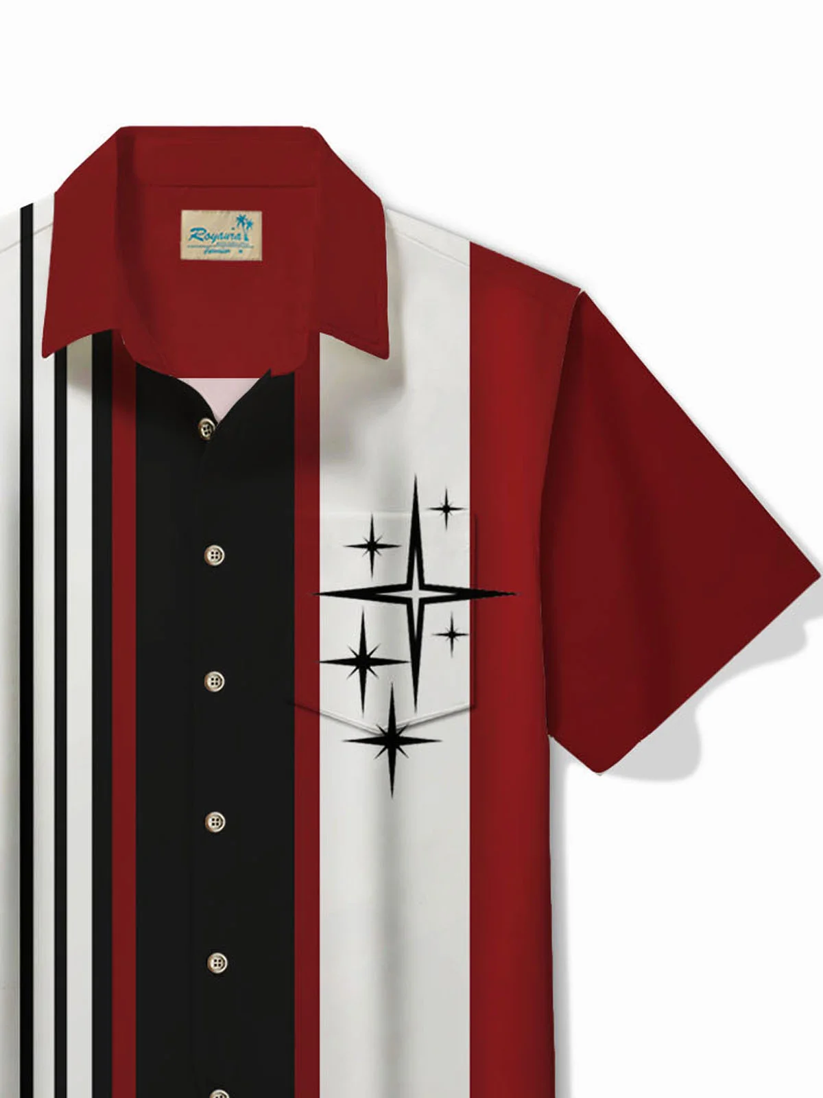 Royaura® Retro Bowling Stripe Geometric Print Men's Button Pocket Short Sleeve Shirt