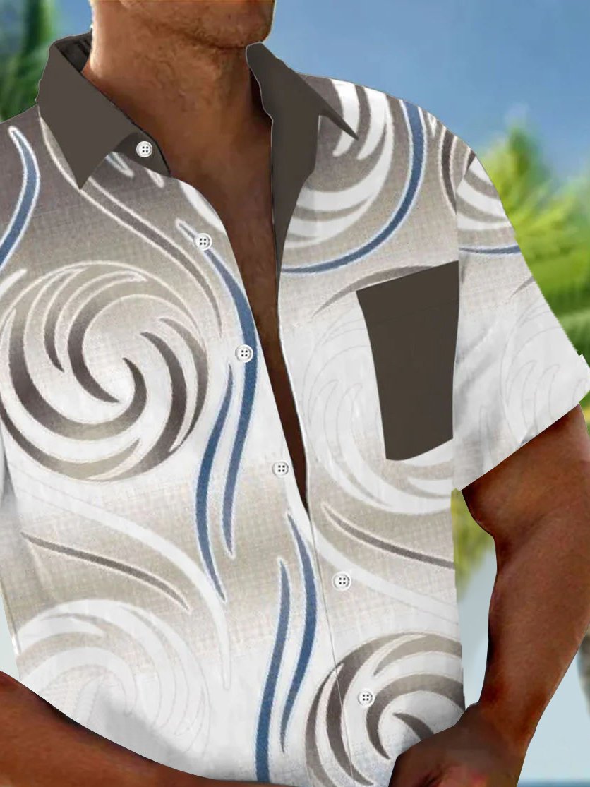 Royaura® Vintage Geometric Gradient Print Chest Pocket Shirt Plus Size Men's Shirt Big Tall