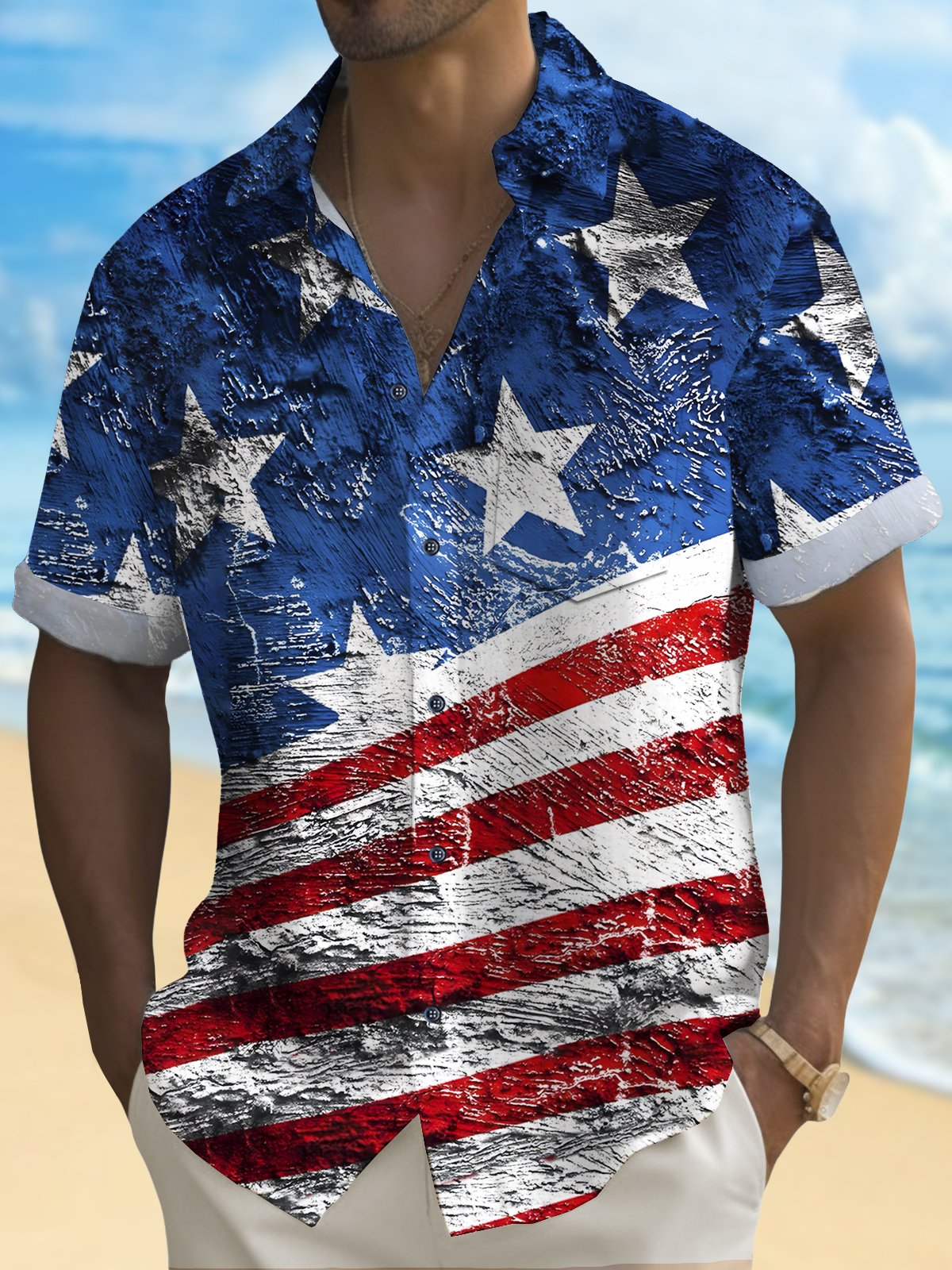 Royaura® Holiday Men's Independence Day Flag Print Casual Breathable Short Sleeve Shirt Big Tall