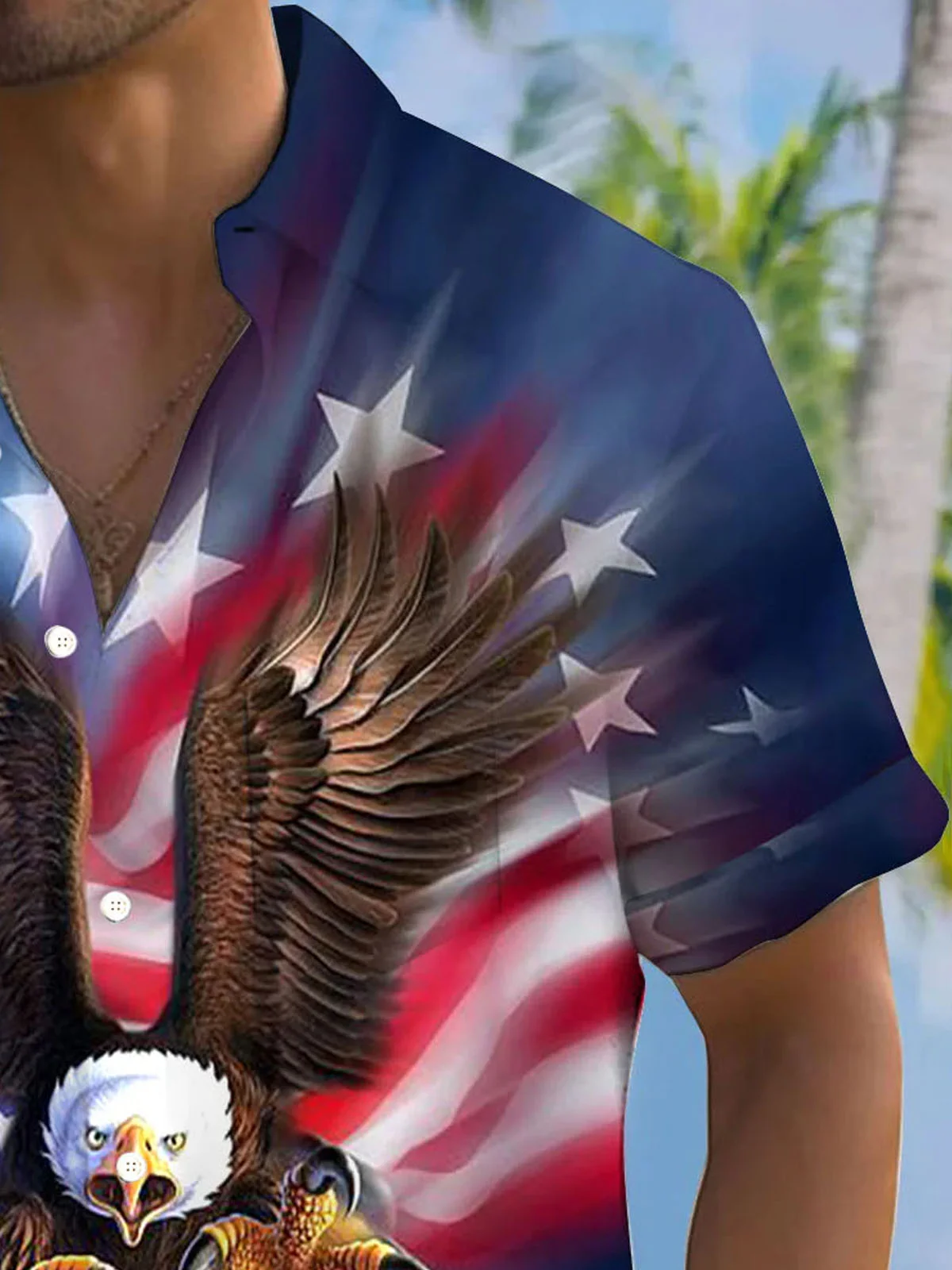 Royaura® Vintage Flag Eagle 3D Print Men's Button Pocket Short Sleeve Shirt
