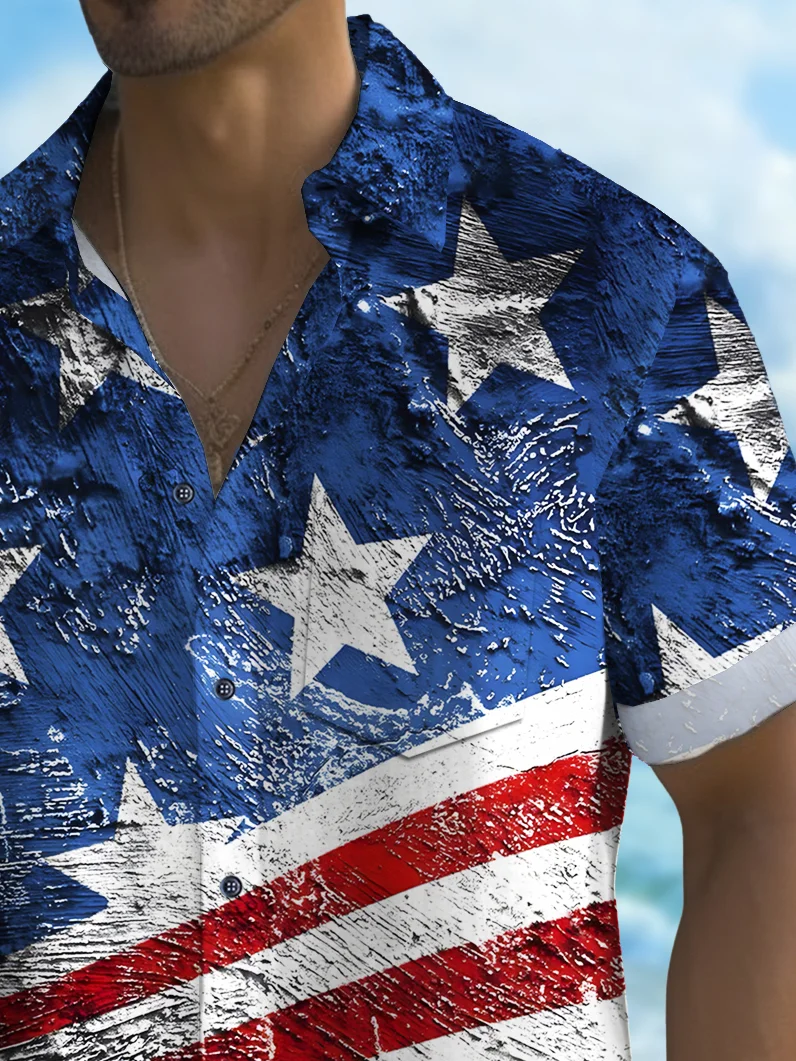 Royaura® Holiday Men's Independence Day Flag Print Casual Breathable Short Sleeve Shirt Big Tall