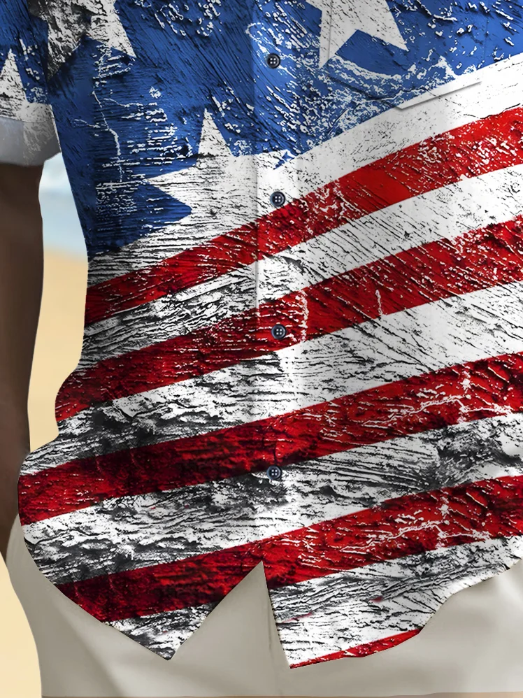 Royaura® Holiday Men's Independence Day Flag Print Casual Breathable Short Sleeve Shirt Big Tall