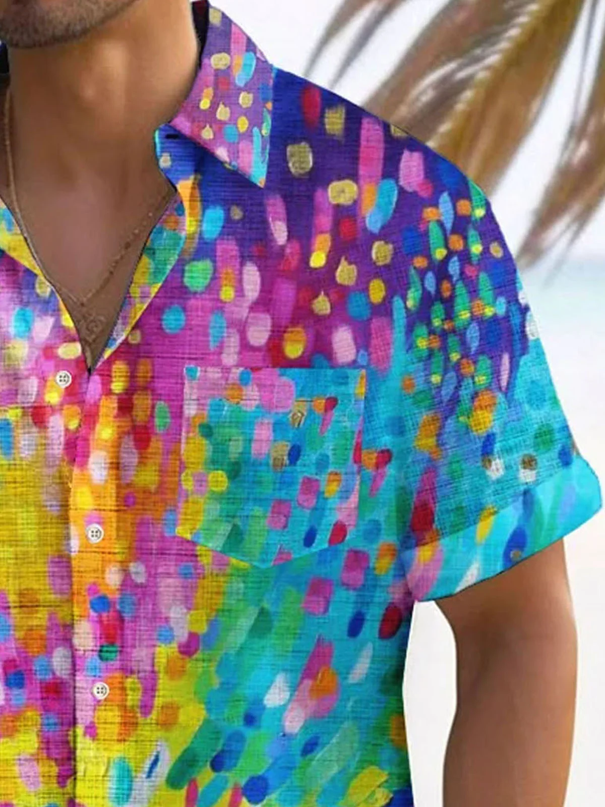 Royaura® Retro Art 3D Print Men's Button Pocket Short Sleeve Shirt