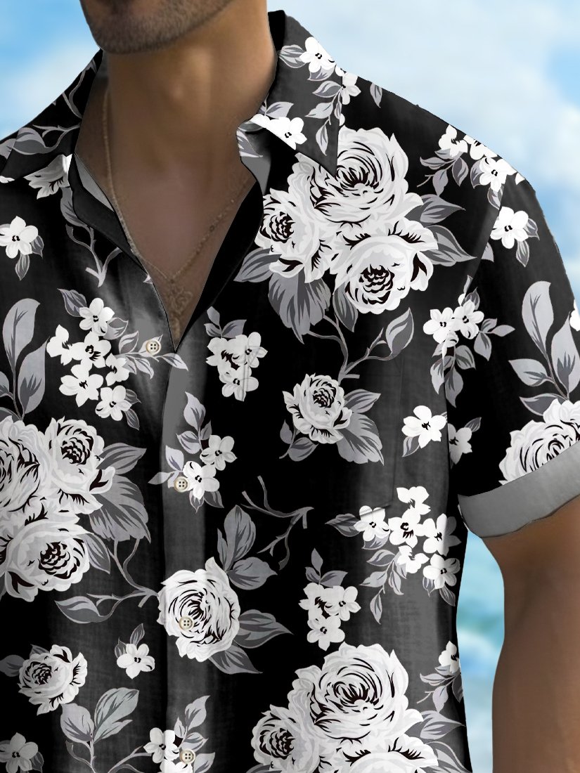 Royaura® Beach Vacation Men's Hawaiian Shirt Floral Print Pocket Camping Shirt Big Tall