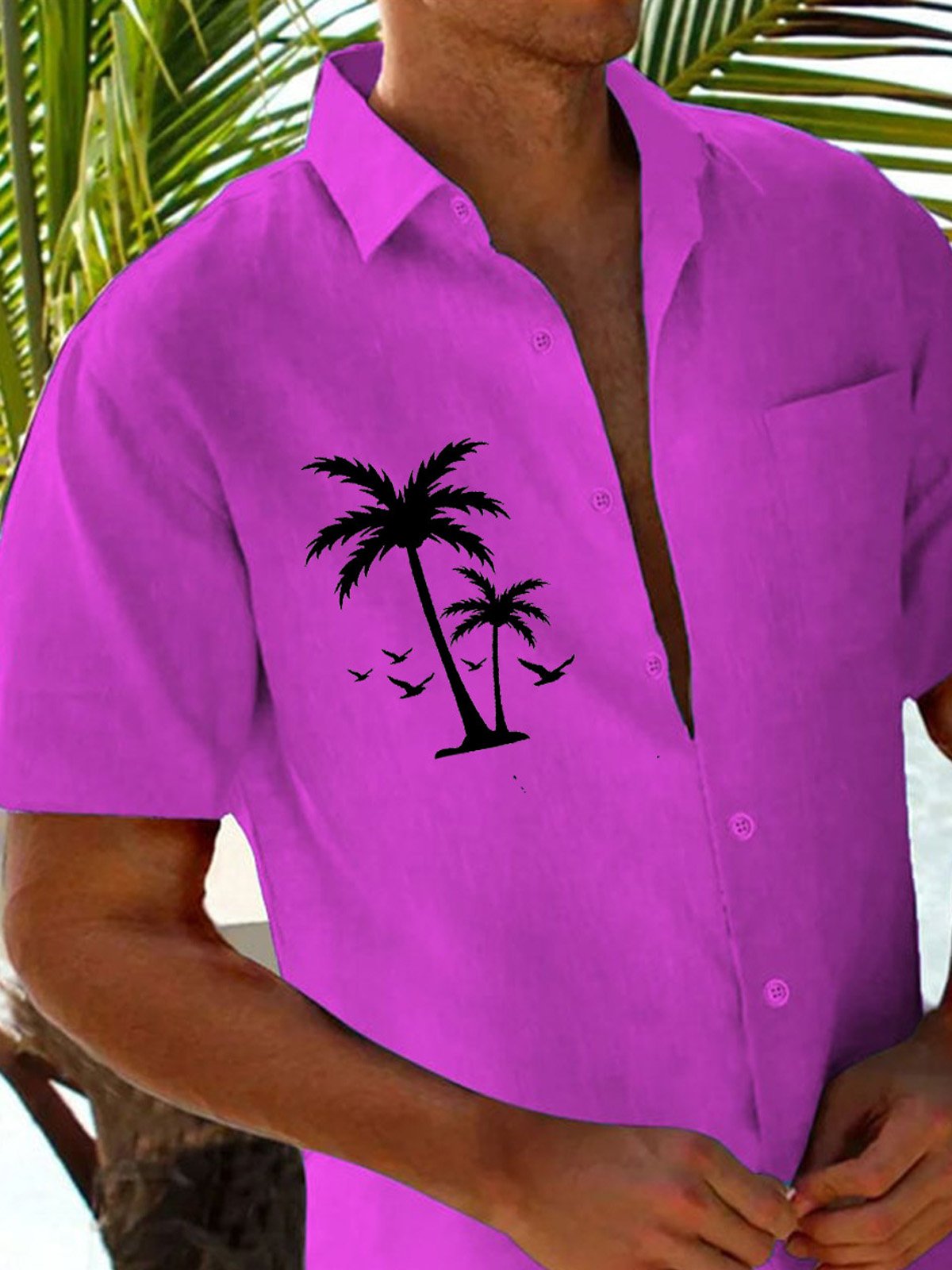 Royaura® Beach Vacation Tropical Men's Hawaiian Shirt Coconut Tree Stretch Camp Pocket Art Shirt Big Tall
