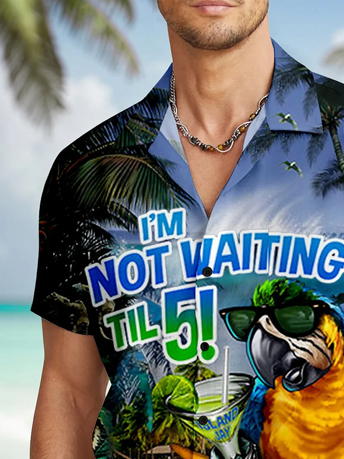 Royaura® Beach Surf Men's Hawaiian Shirt Parrot Tropical Art Quick Dry Men's Pocket Camp Shirt Big Tall